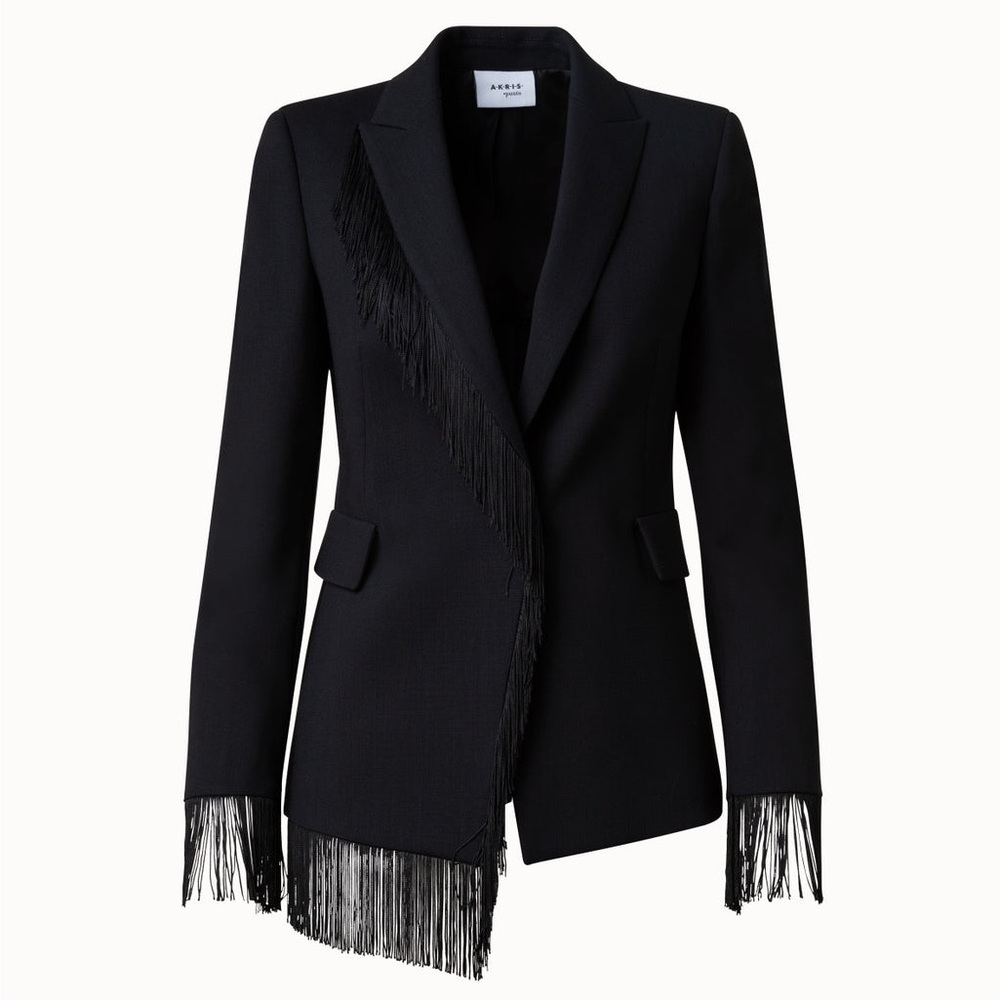 SOLD NWT Akris Punto Wool Stretch Crepe Fringe Jacket Blazer Black Luxury $1690